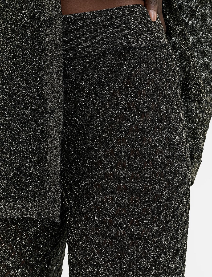 Malina - Moa Oversized Pointelle Knitted Shirt - vida byxor - black metallic - 3