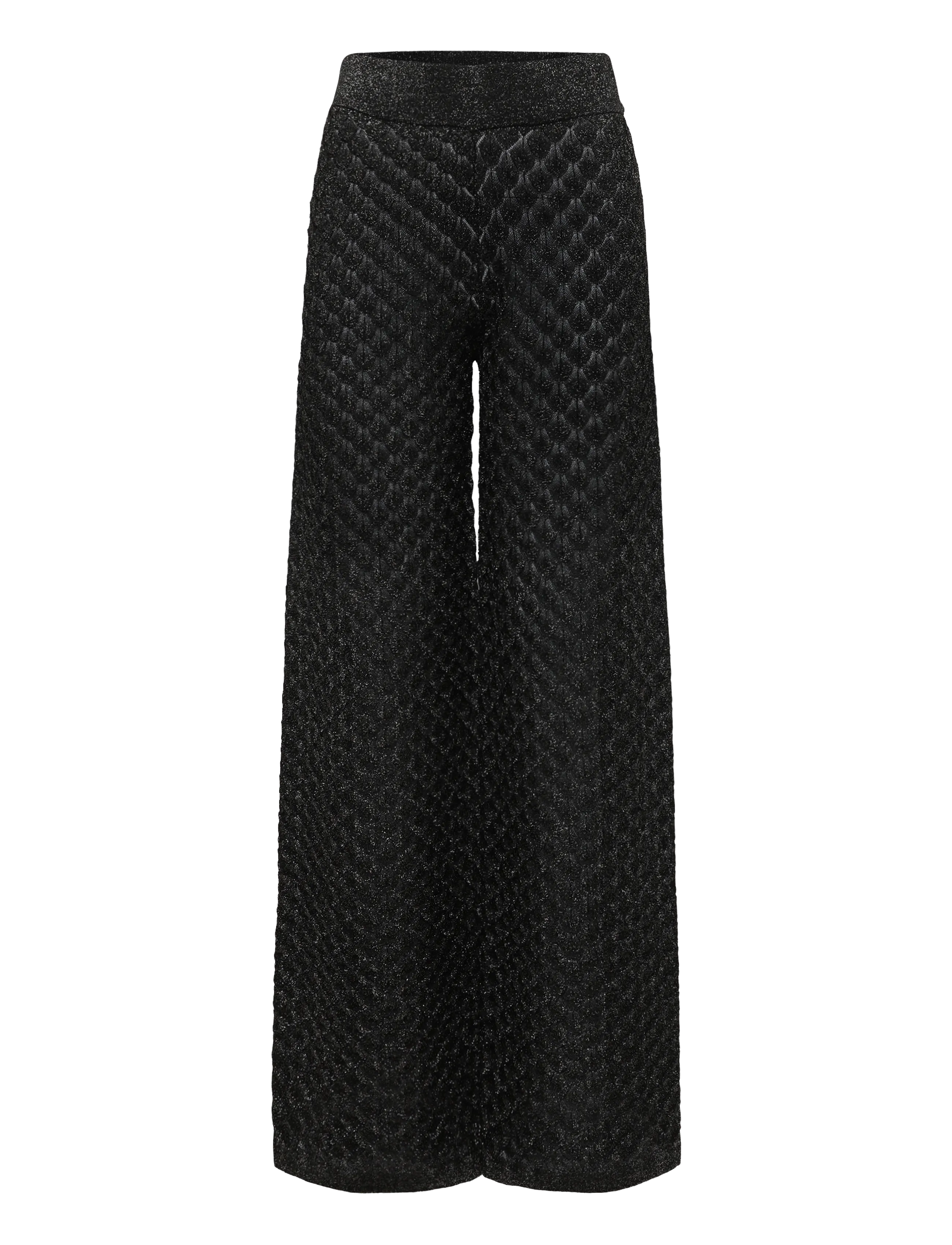 Malina - Alissa Wide-Leg Pointelle Knitted Pants - vida byxor - black metallic - 1