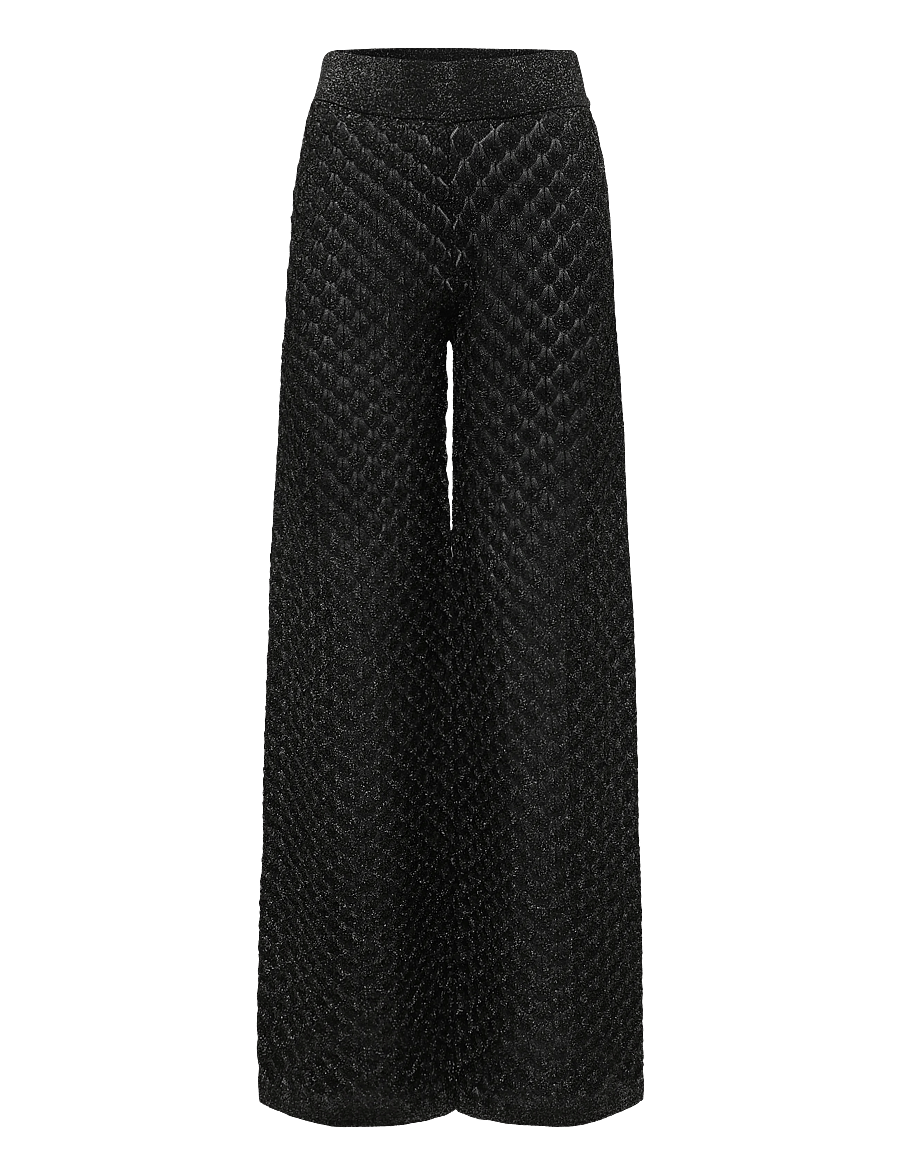 Malina - Alissa Wide-Leg Pointelle Knitted Pants - vida byxor - black metallic - 1