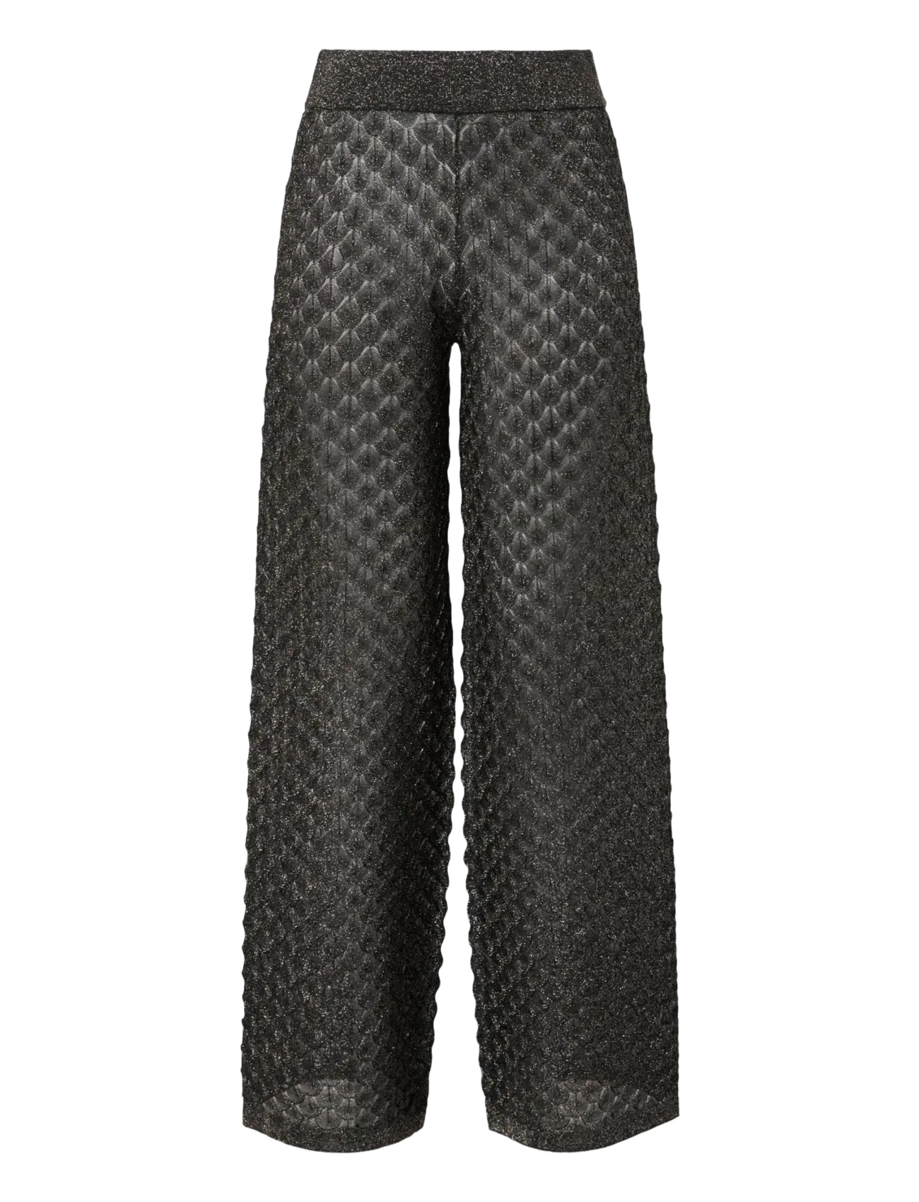 Malina - Alissa Wide-Leg Pointelle Knitted Pants - vida byxor - black metallic - 1