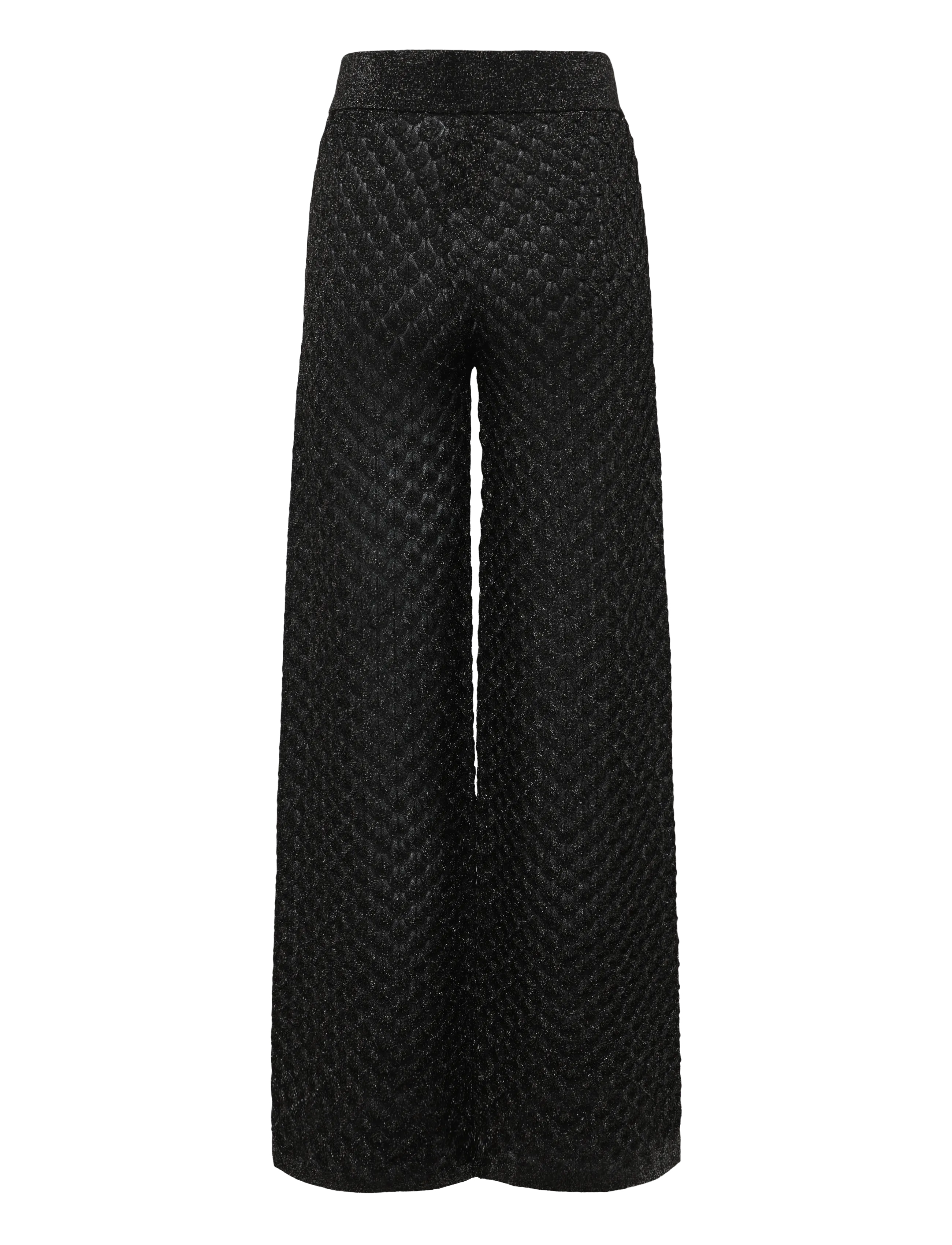 Malina - Alissa Wide-Leg Pointelle Knitted Pants - vida byxor - black metallic - 2