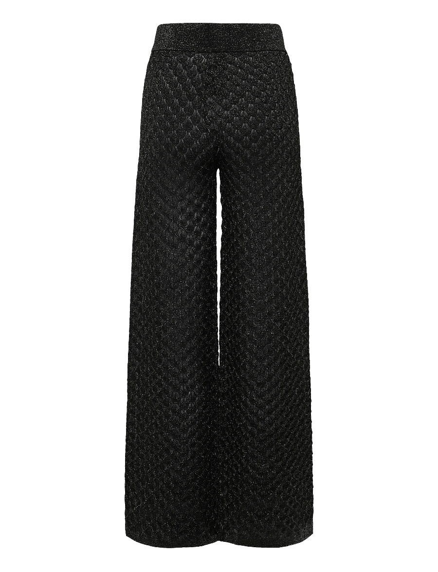 Malina - Alissa Wide-Leg Pointelle Knitted Pants - vida byxor - black metallic - 2