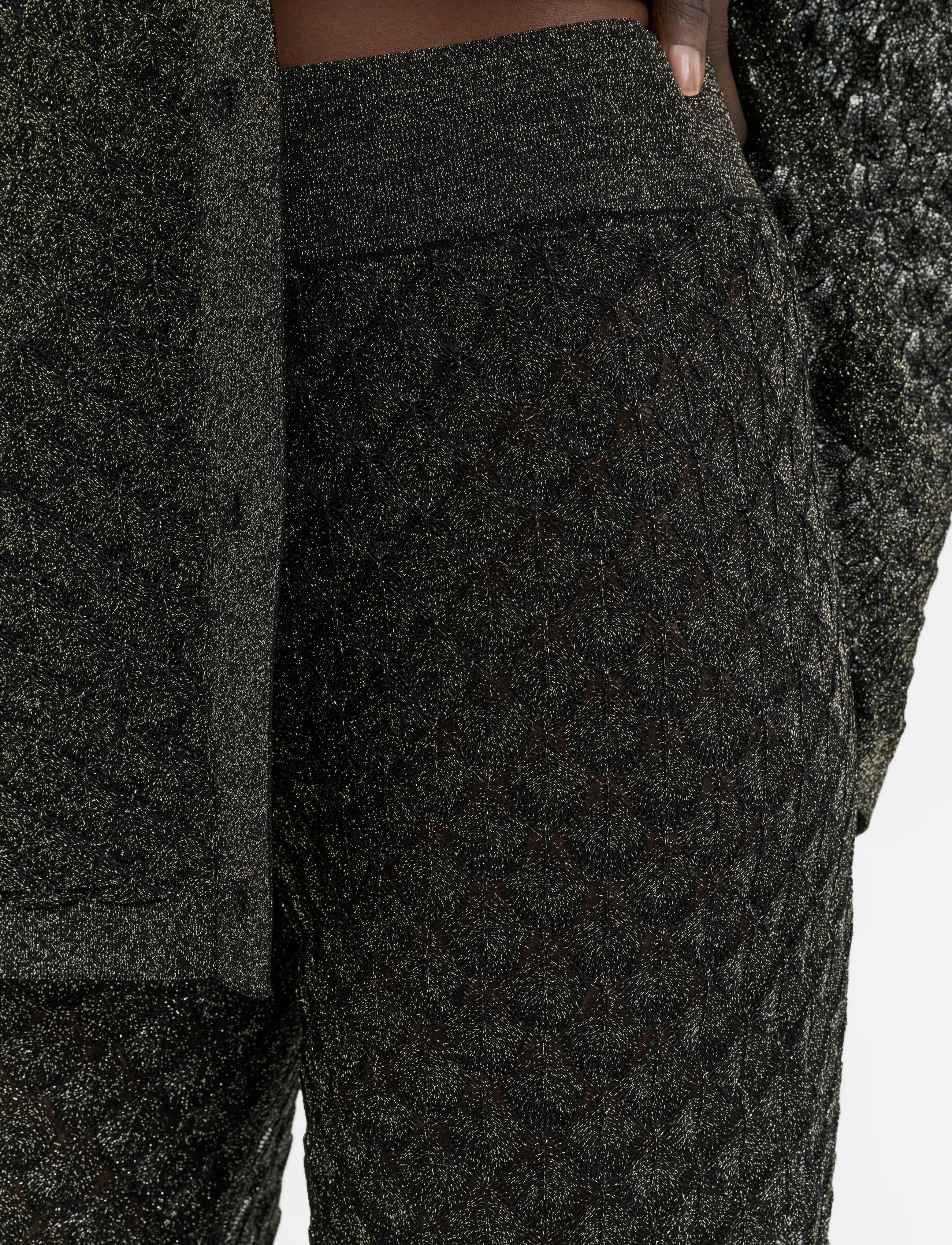 Malina - Alissa Wide-Leg Pointelle Knitted Pants - vida byxor - black metallic - 4