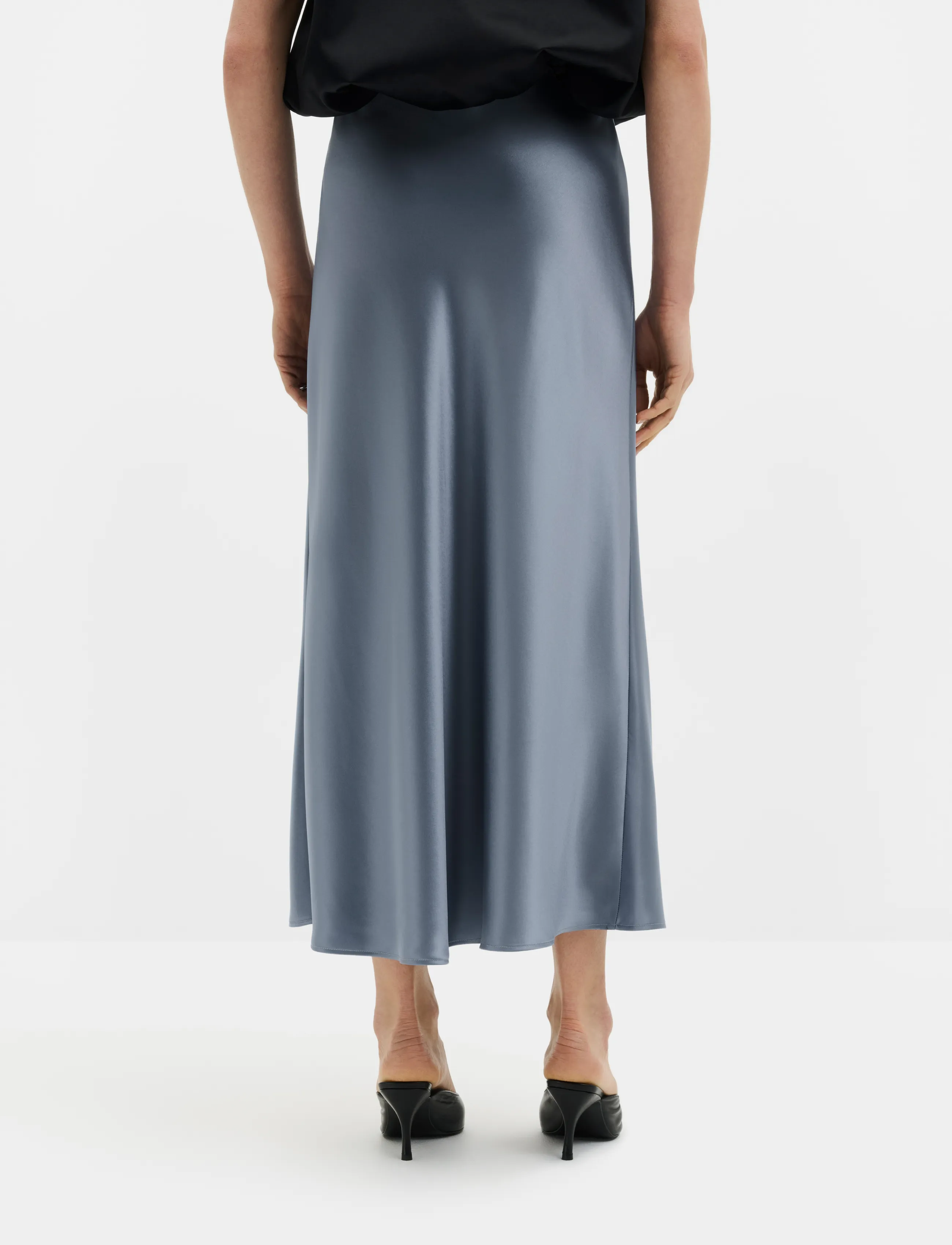 Malina - Aubree Satin Midi Skirt - satinkjolar - steel blue - 2