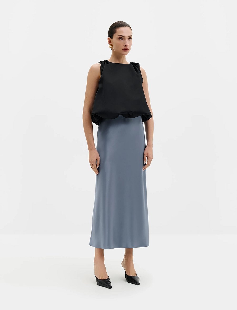 Malina - Aubree Satin Midi Skirt - satengskjørt - steel blue - 4