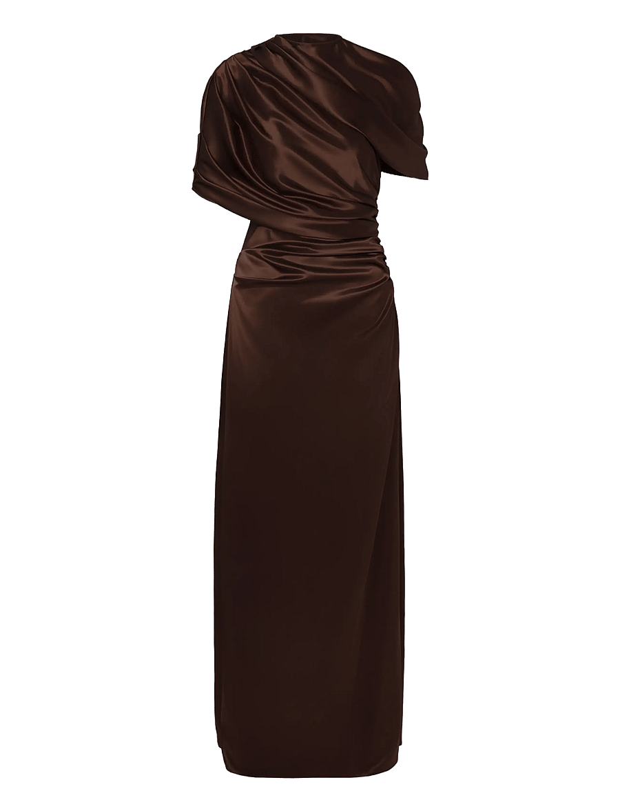 Malina - Cassia Draped Fitted Maxi Dress - aftonklänningar - dark brown - 1