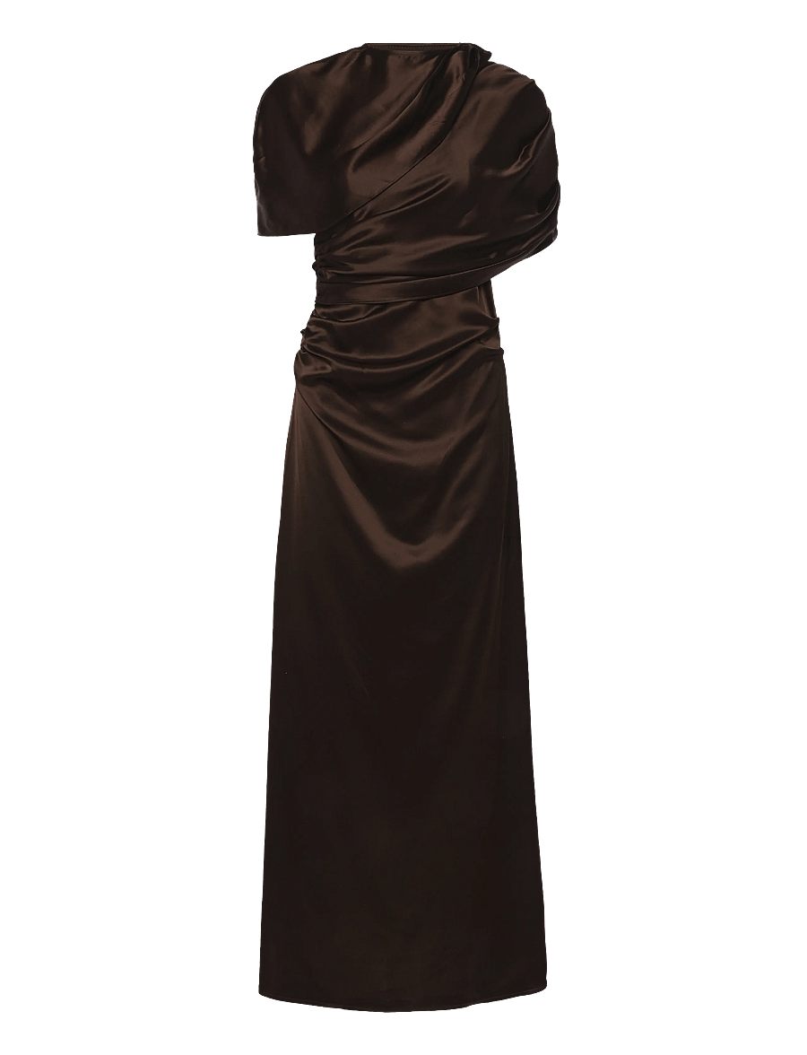 Malina - Cassia Draped Fitted Maxi Dress - aftenkjoler - dark brown - 1