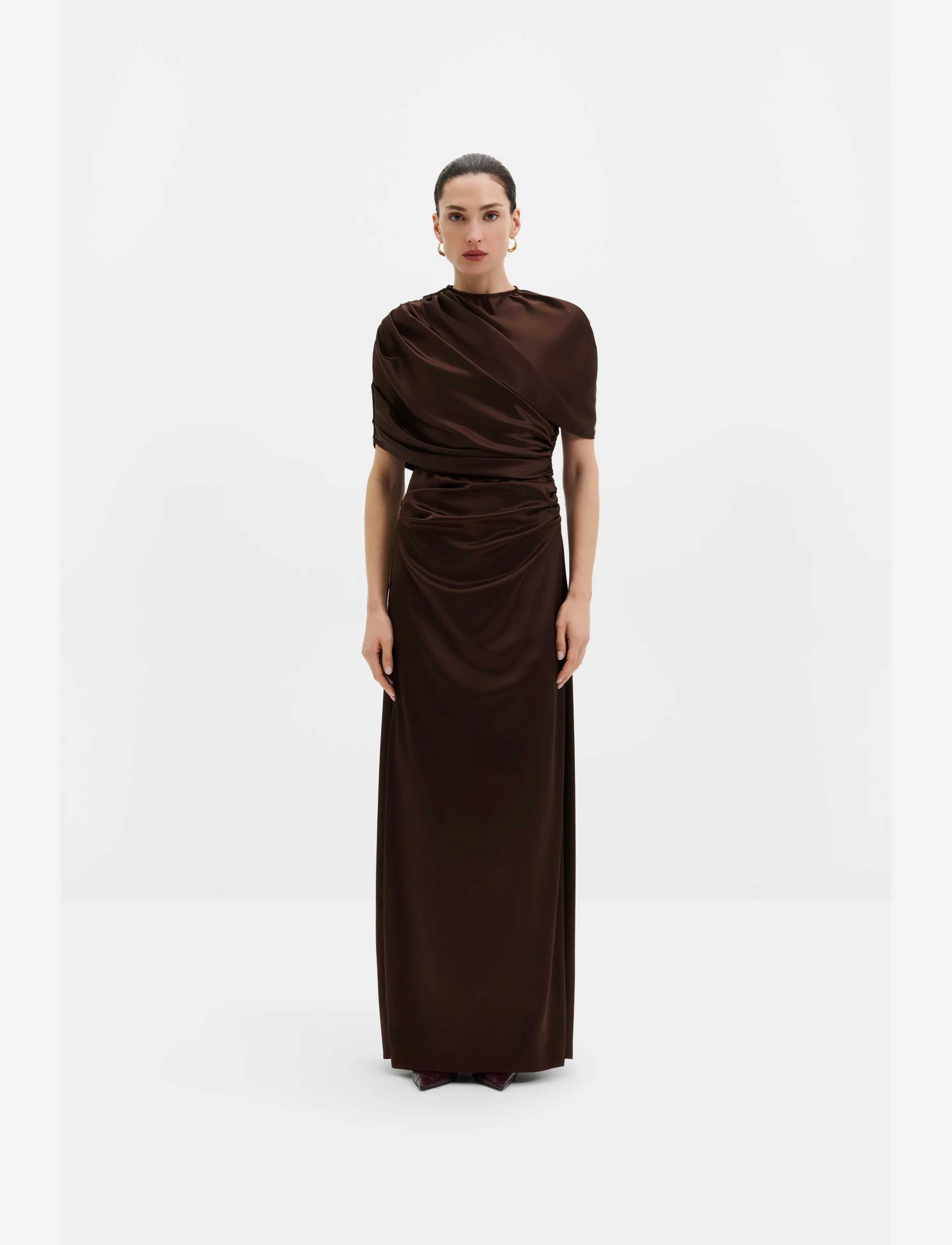 Malina Cassia Draped Fitted Maxi Dress - Kläder - DARK BROWN / brown