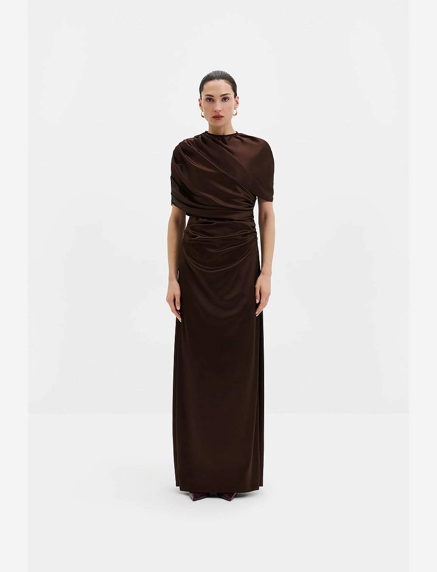 Malina - Cassia Draped Fitted Maxi Dress - aftonklänningar - dark brown - 0