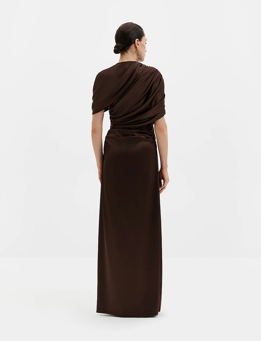 Malina - Cassia Draped Fitted Maxi Dress - aftonklänningar - dark brown - 2