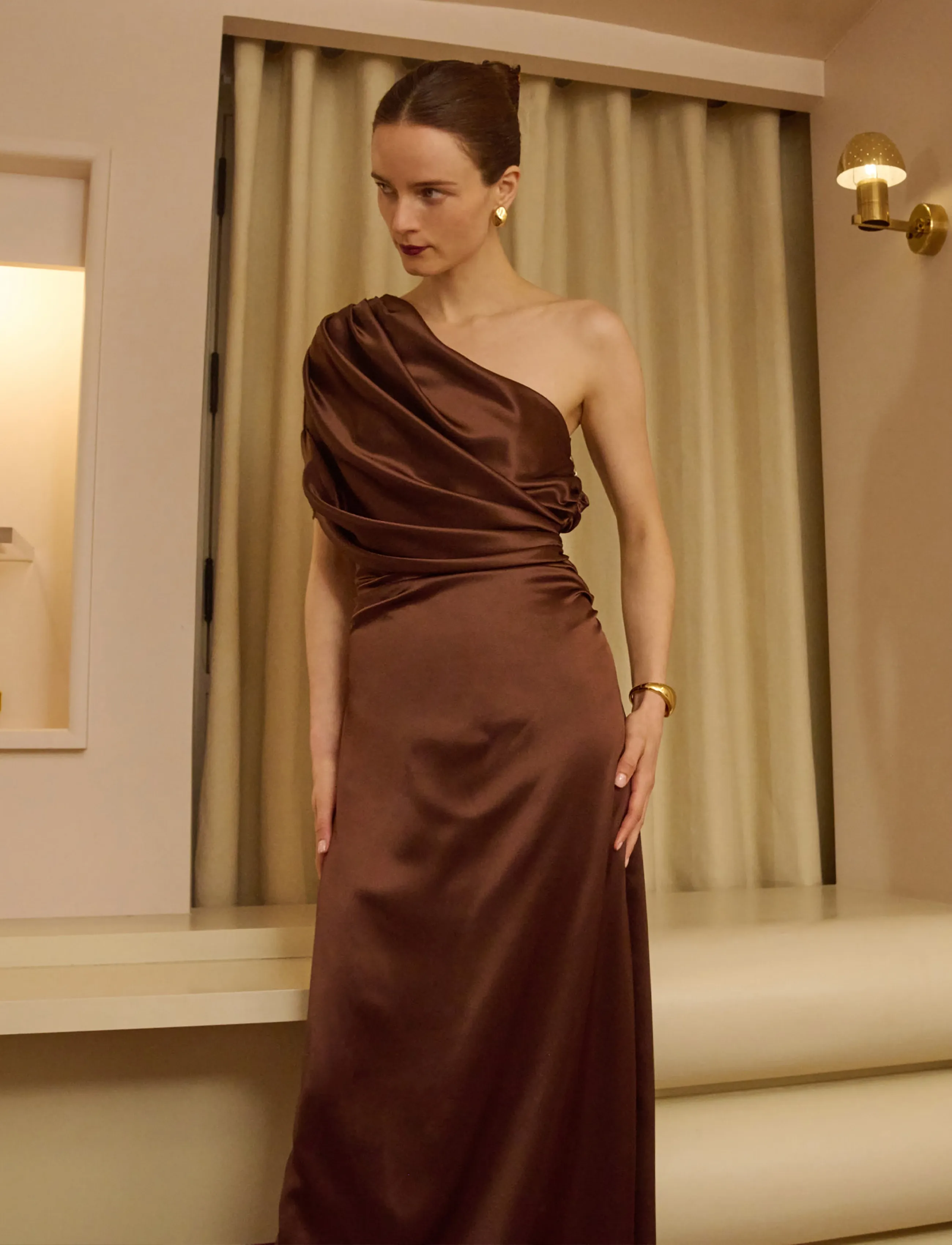 Malina - Cassia Draped Fitted Maxi Dress - abendkleider - dark brown - 3