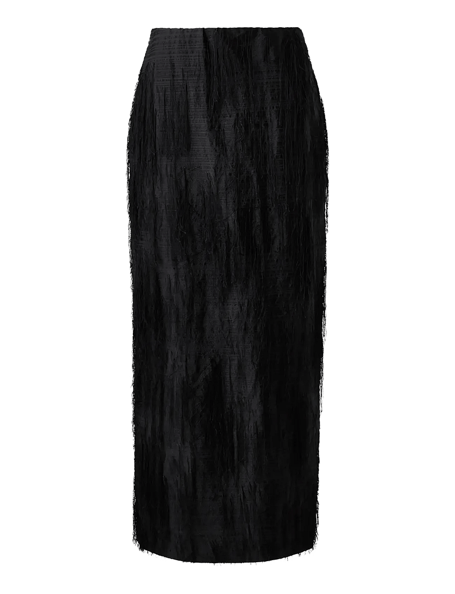 Malina - Lydia Textured Fringe Midi Skirt - black - 1