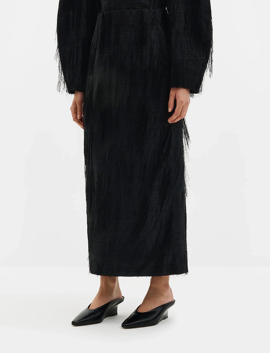 Malina - Lydia Textured Fringe Midi Skirt - black - 0