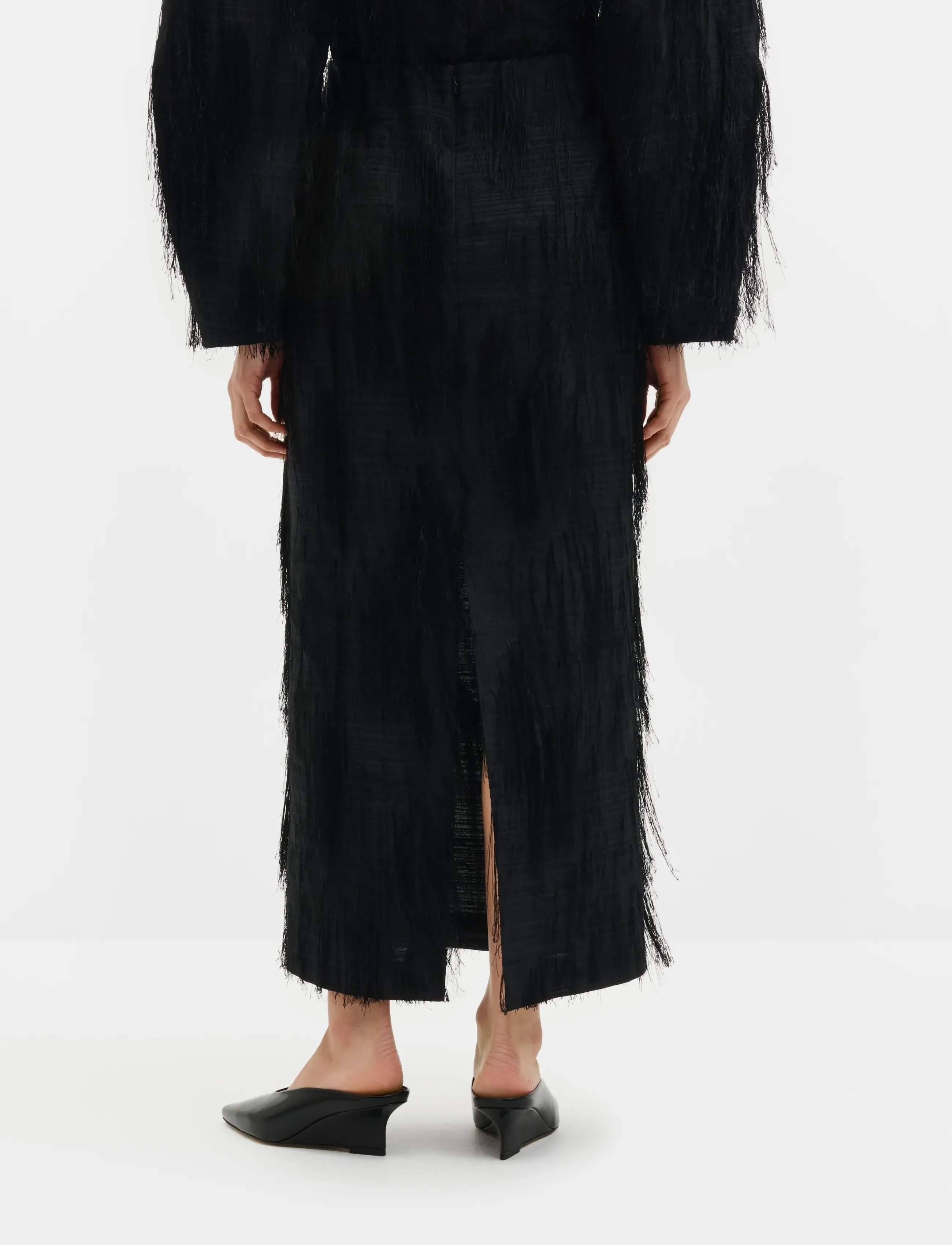 Malina - Lydia Textured Fringe Midi Skirt - black - 2