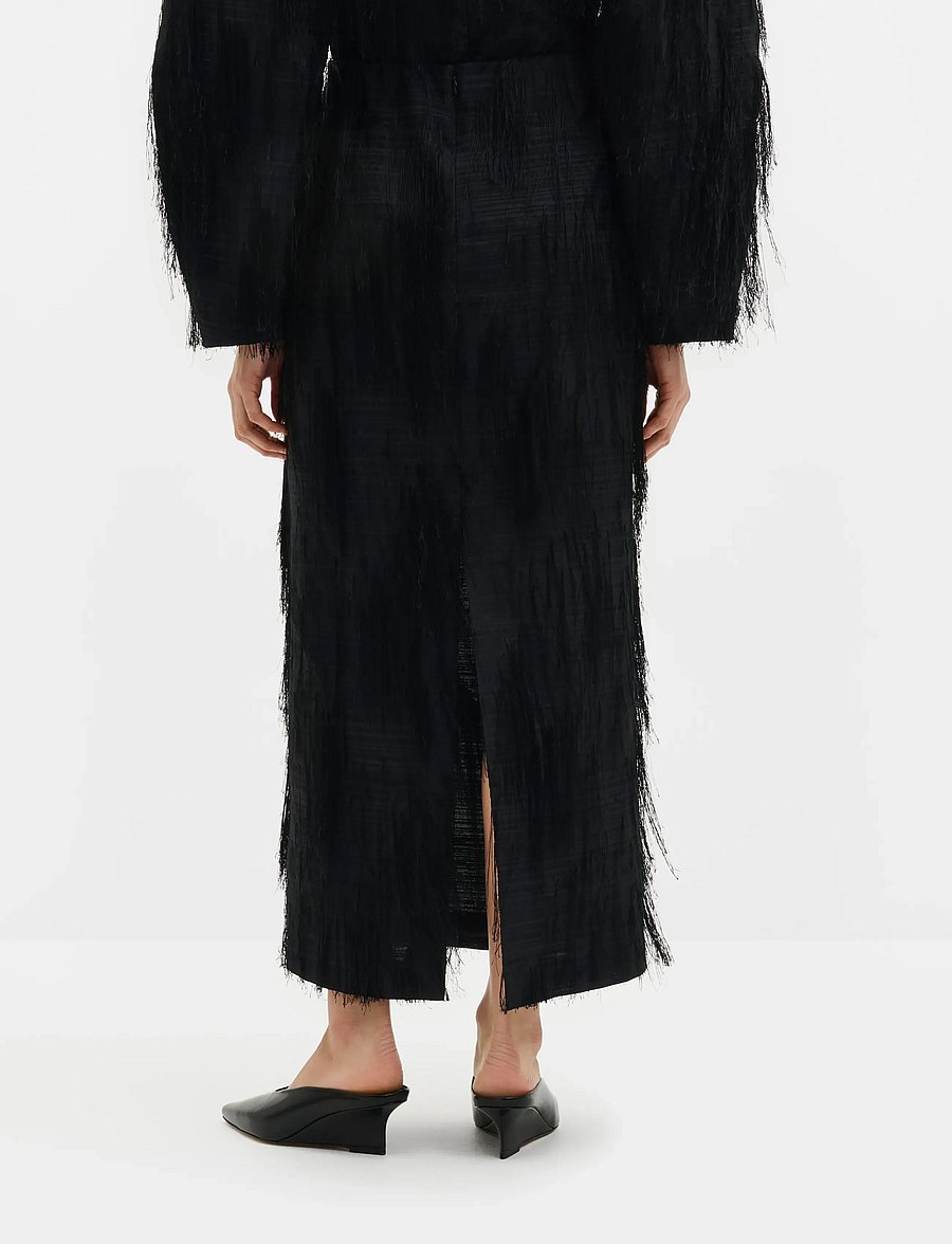 Malina - Lydia Textured Fringe Midi Skirt - black - 2
