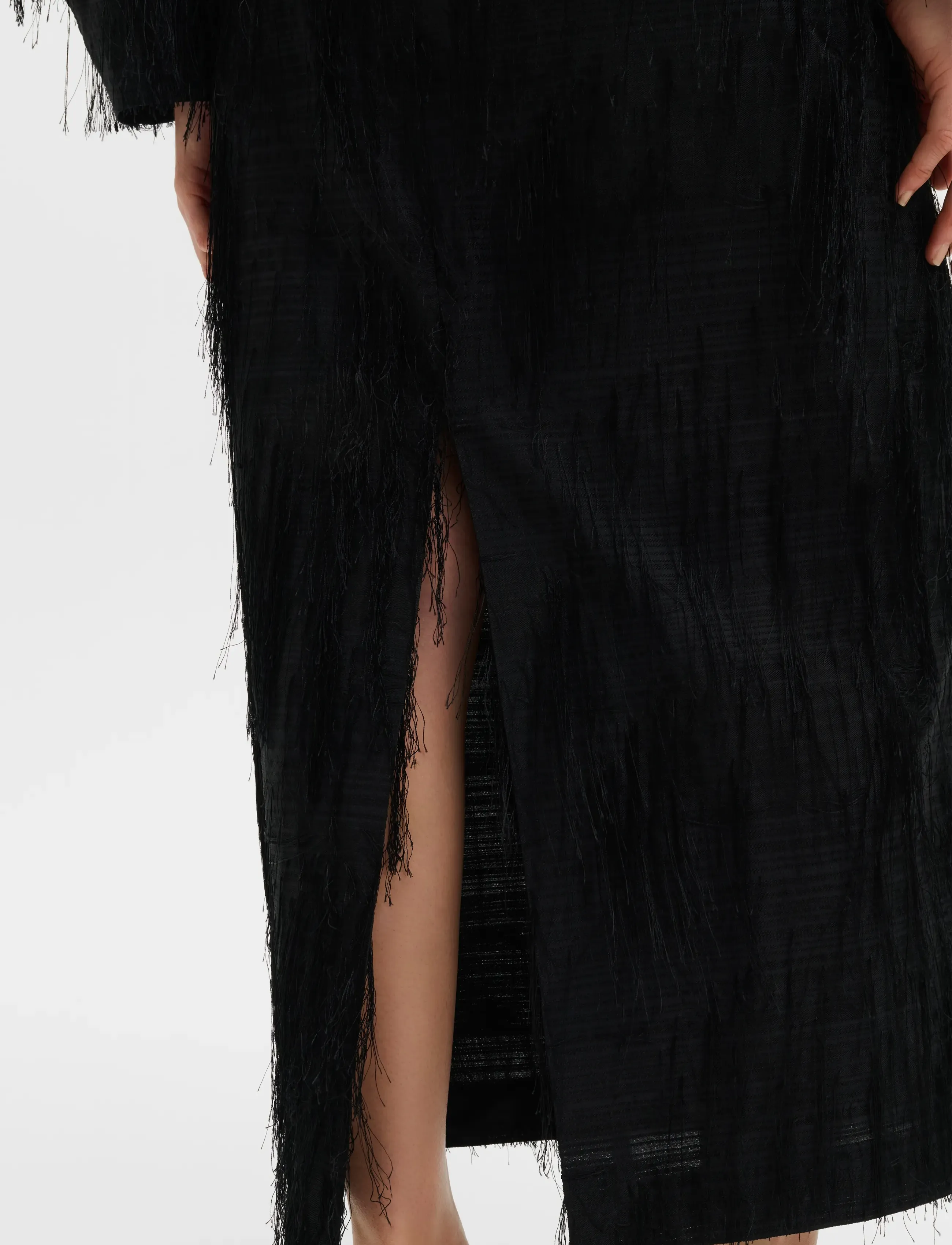 Malina - Lydia Textured Fringe Midi Skirt - black - 3