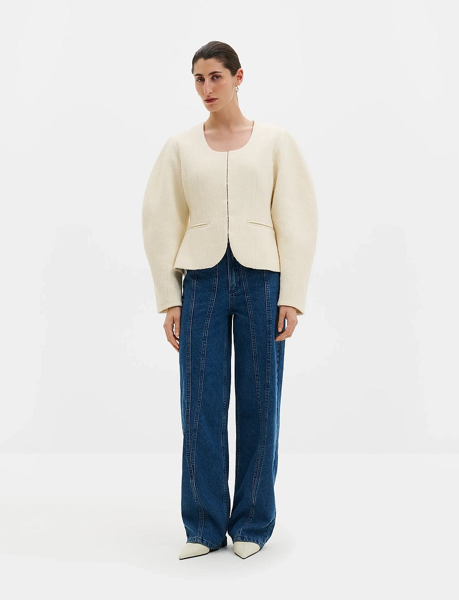 Malina - Amanda U-Neck Boucle Blazer - enkelknäppta kavajer - pearl - 0