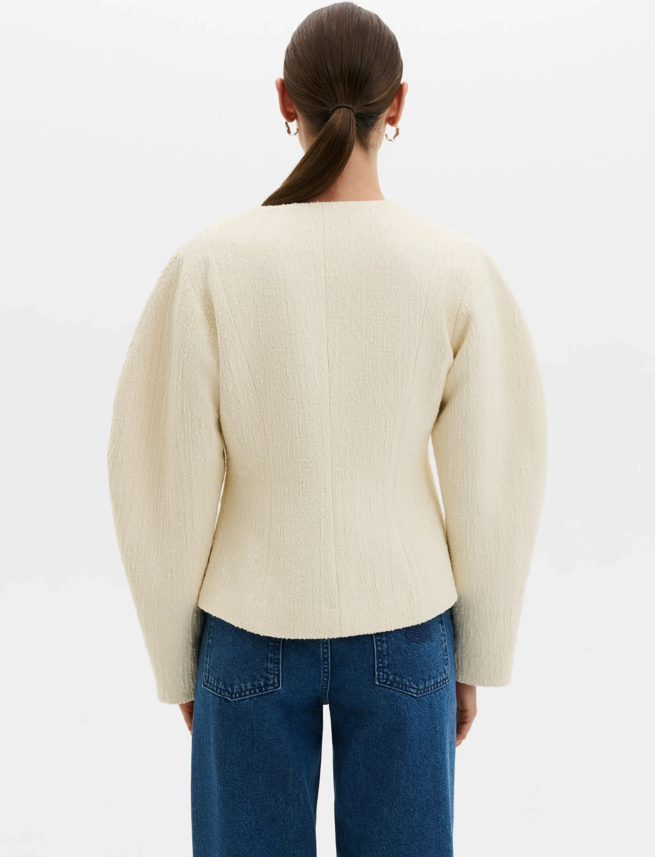 Malina - Amanda U-Neck Boucle Blazer - enkelknäppta kavajer - pearl - 2