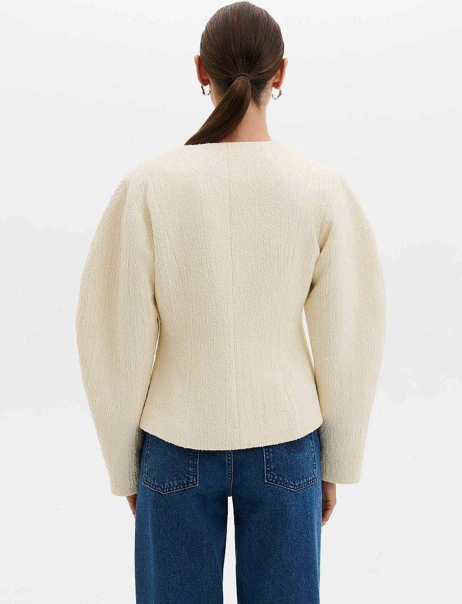 Malina - Amanda U-Neck Boucle Blazer - enkelknäppta kavajer - pearl - 2