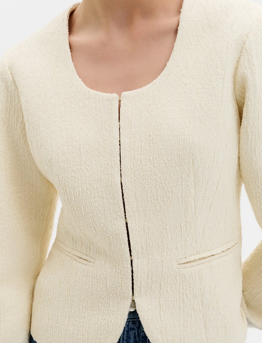 Malina - Amanda U-Neck Boucle Blazer - enkelknäppta kavajer - pearl - 3