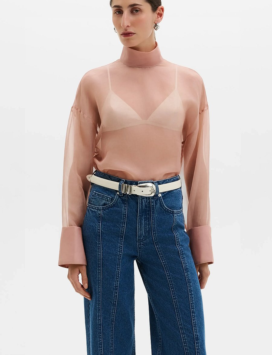 Malina - Nicole Sheer Organza Blouse - langärmelige blusen - soft pink - 0
