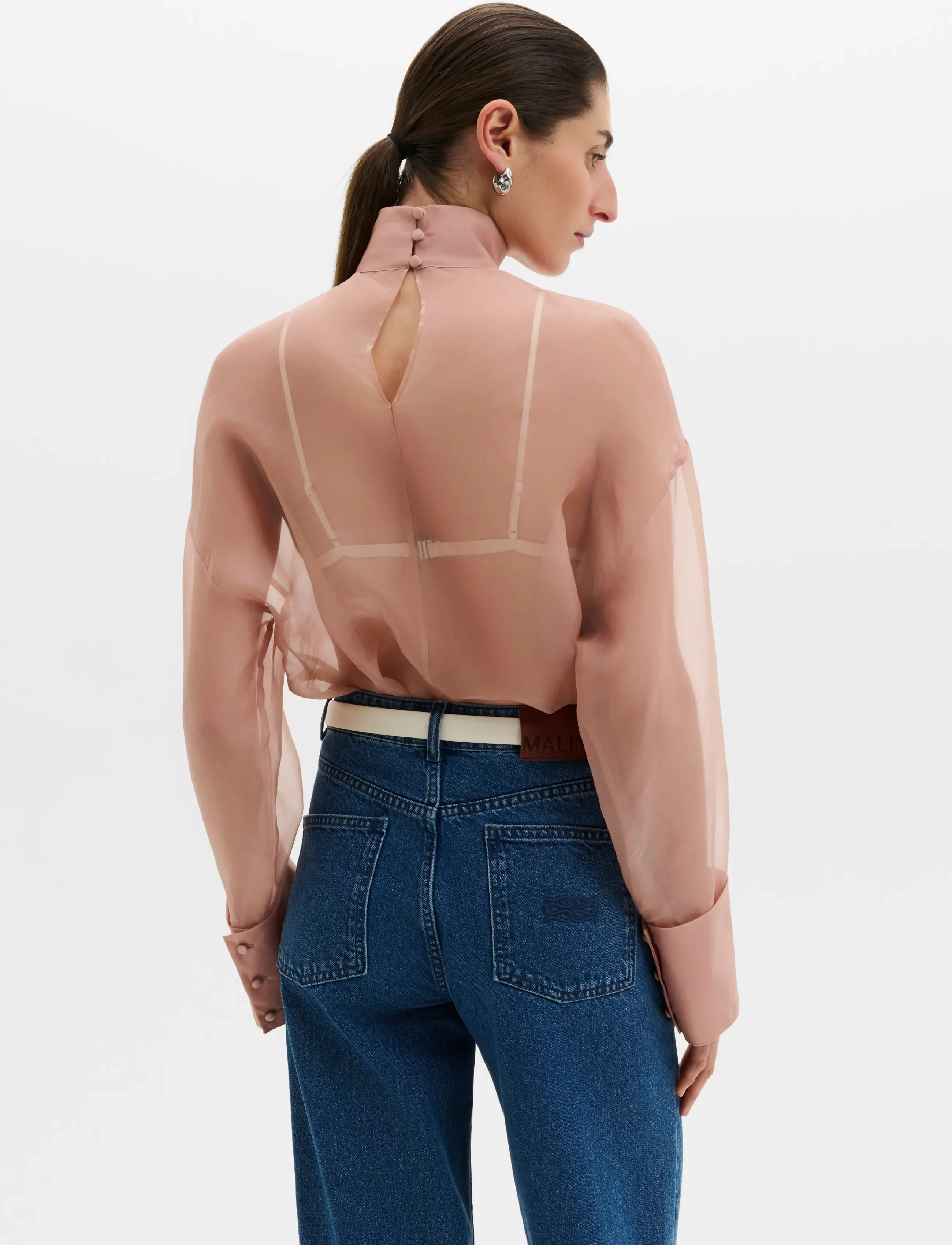 Malina - Nicole Sheer Organza Blouse - langärmelige blusen - soft pink - 2
