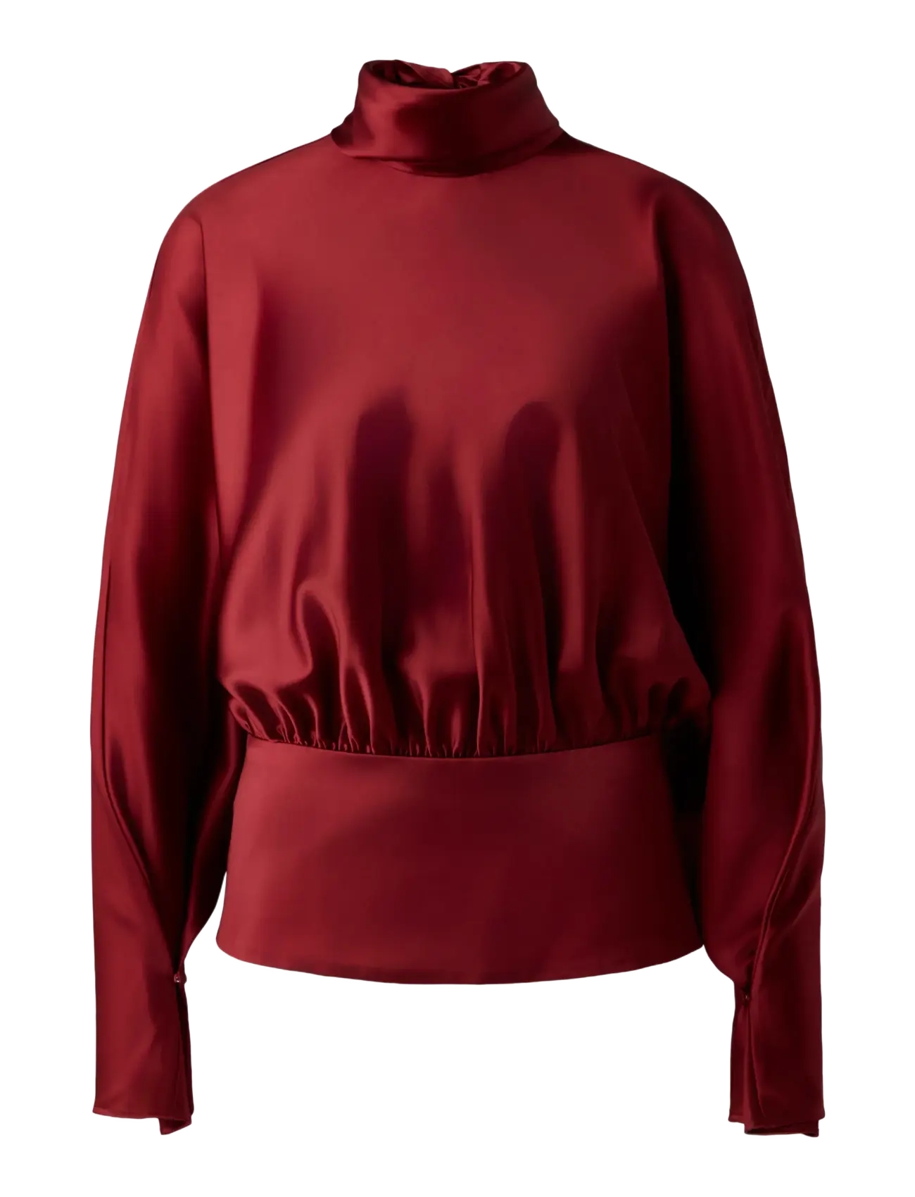 Malina - Vilja High-Neck Satin Blouse - langærmede bluser - ruby - 1