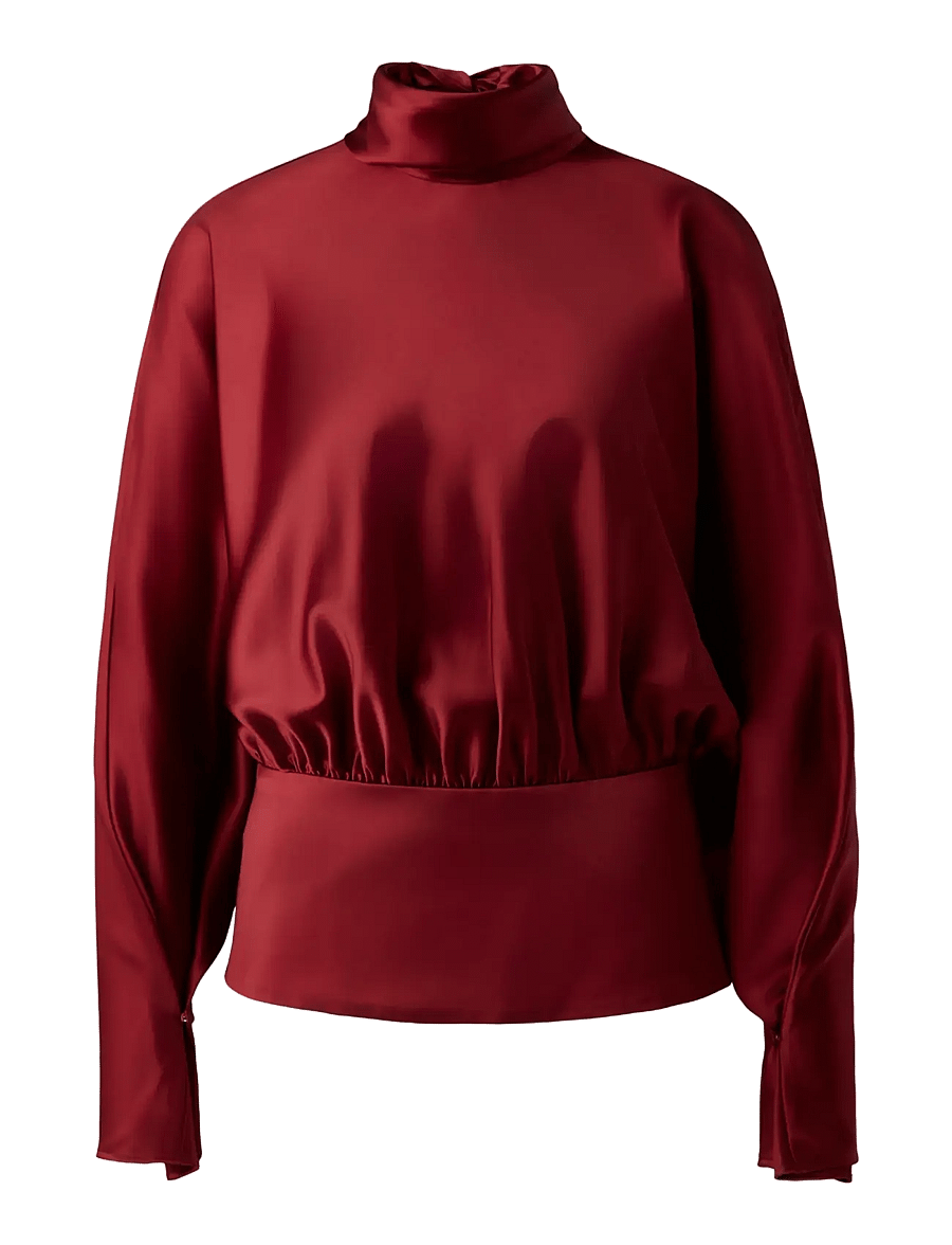 Malina - Vilja High-Neck Satin Blouse - langærmede bluser - ruby - 1