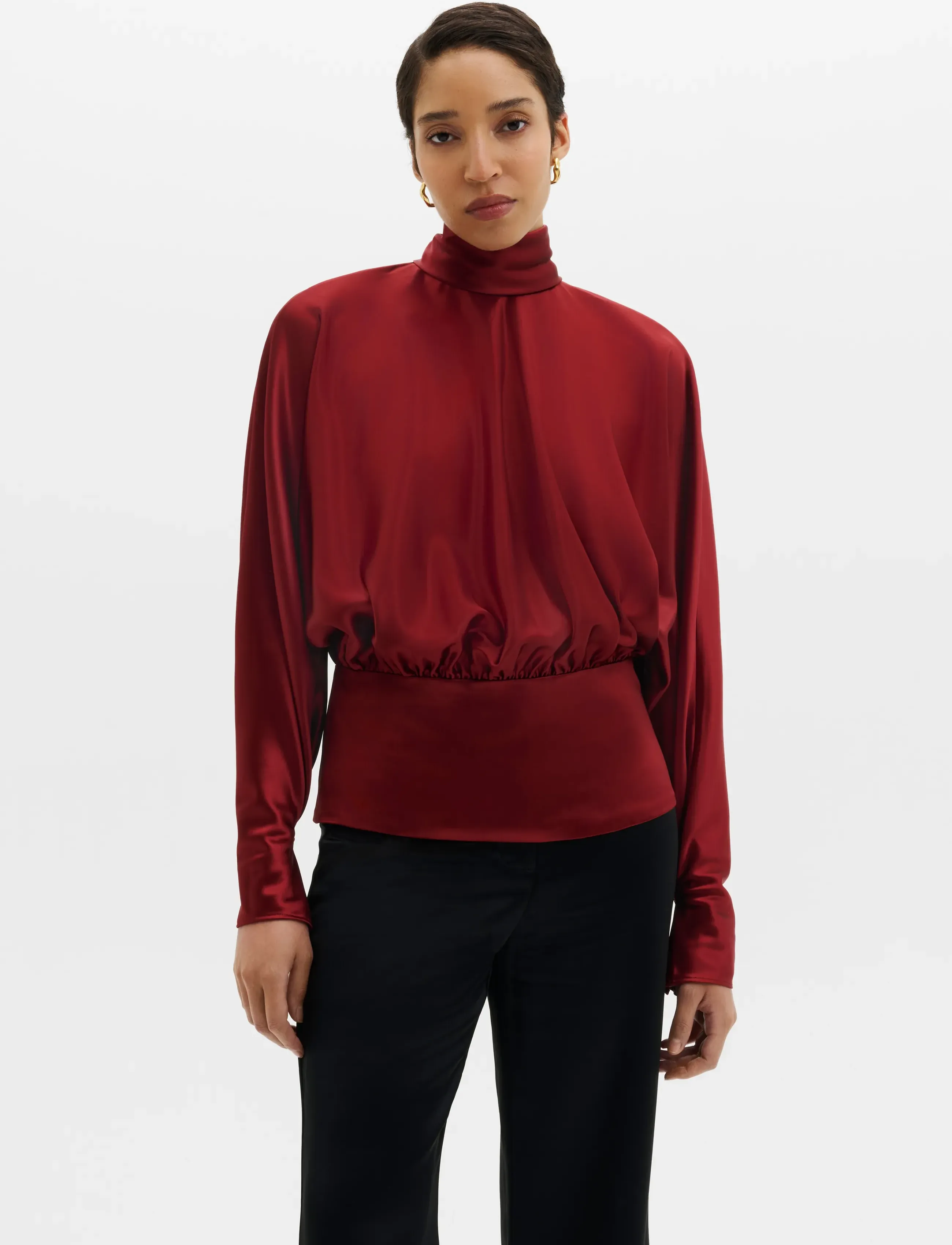 Malina Vilja High-Neck Satin Blouse - Langærmede bluser - RUBY / burgundy