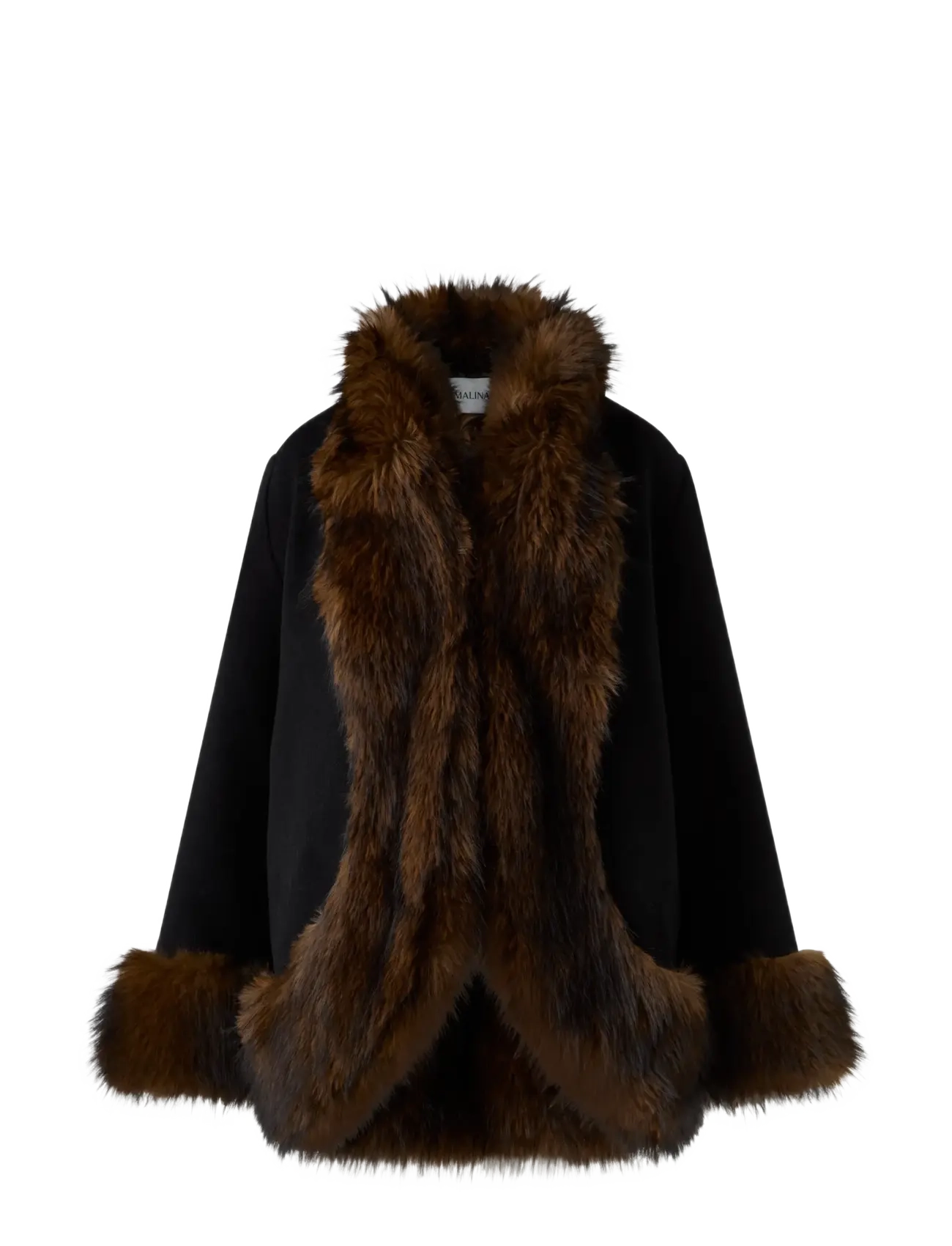 Malina - Nor Faux Fur Short Wool Coat - black - 1