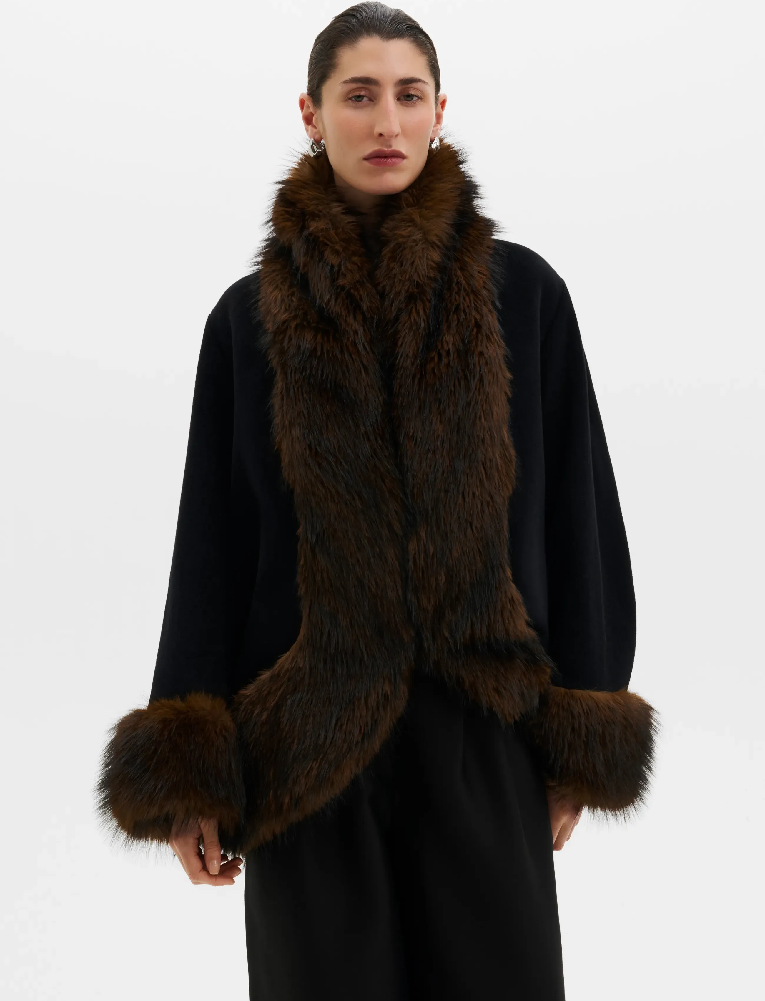 Malina Nor Faux Fur Short Wool Coat - Mantlid - BLACK / black