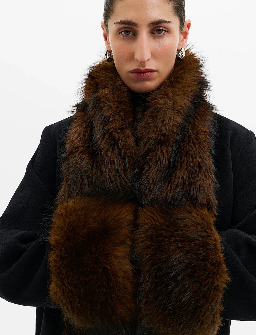 Malina - Nor Faux Fur Short Wool Coat - black - 3