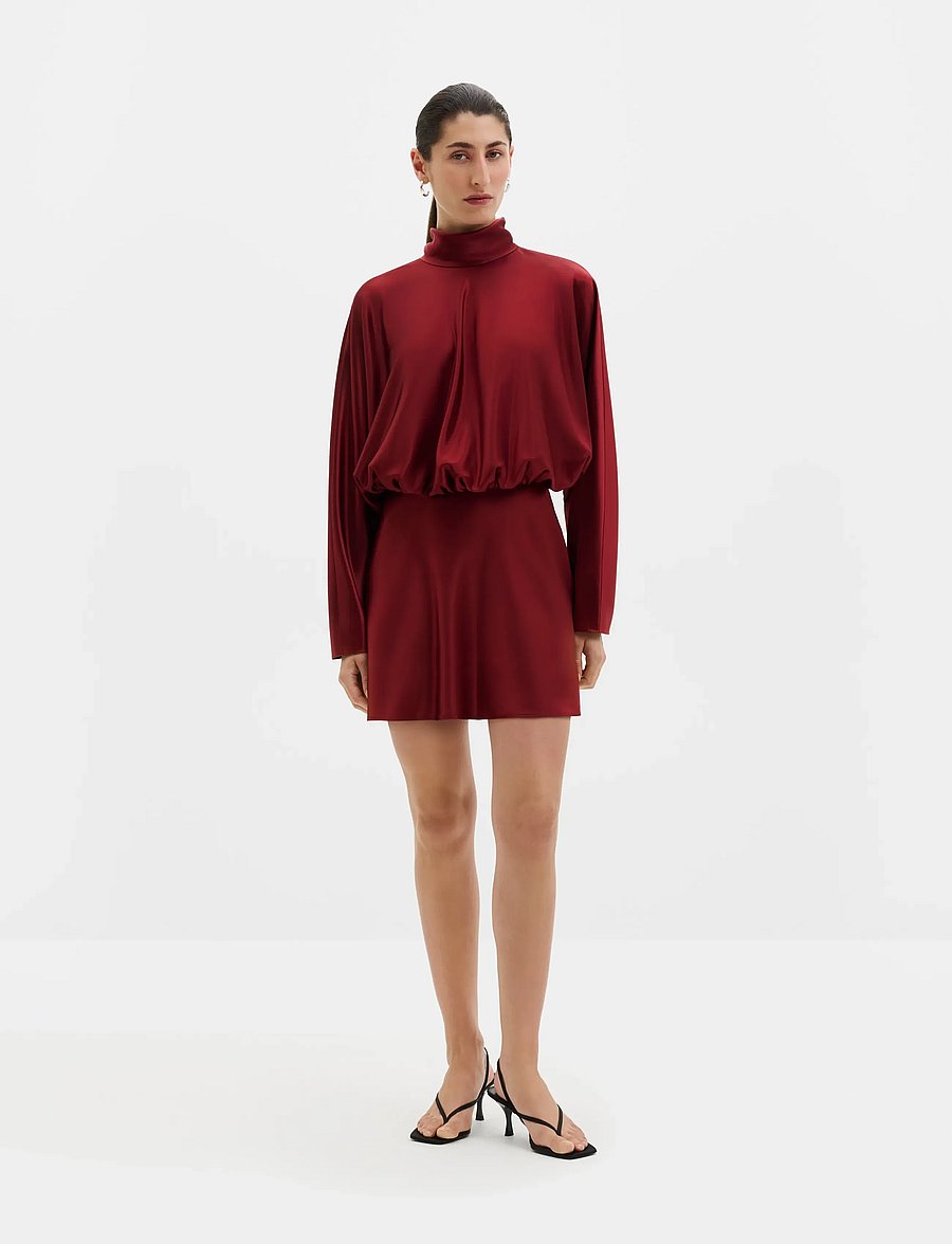 Malina - Vilja Satin Blouson Mini Dress - kurze kleider - ruby - 0