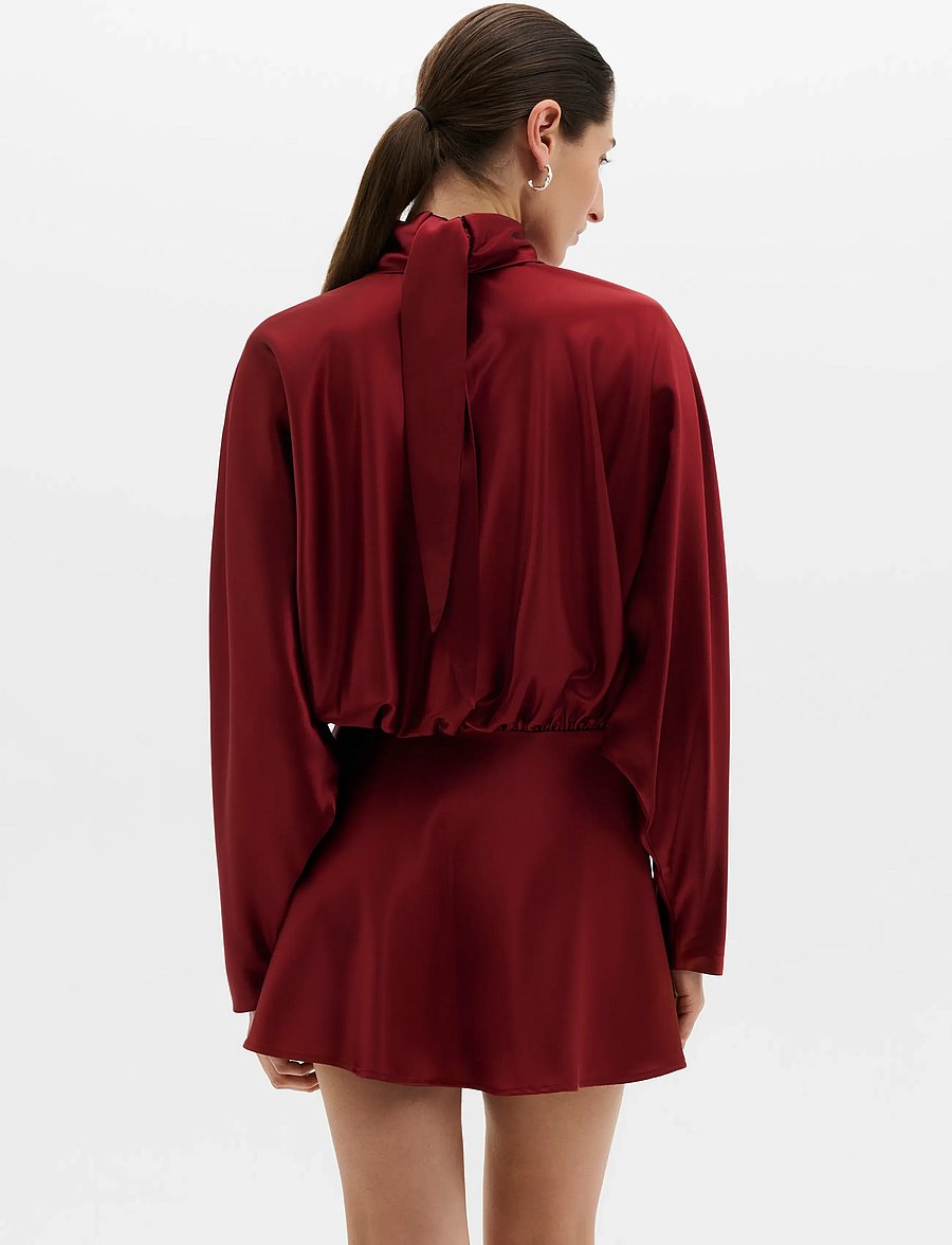 Malina - Vilja Satin Blouson Mini Dress - kurze kleider - ruby - 2