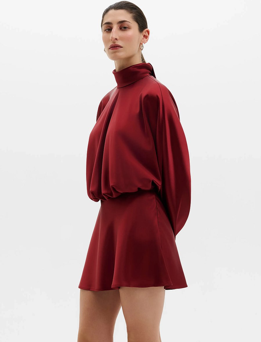 Malina - Vilja Satin Blouson Mini Dress - kurze kleider - ruby - 3