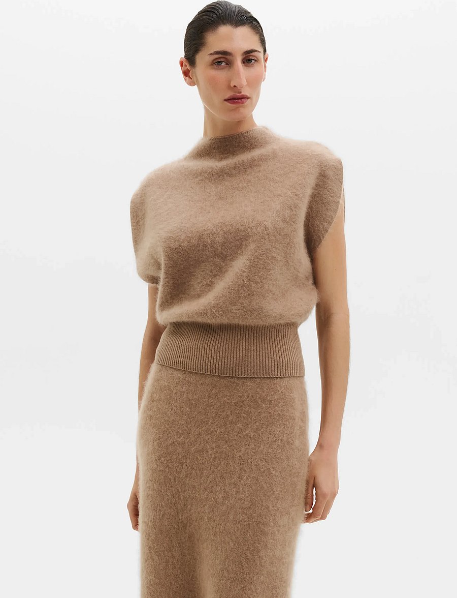 Malina - Angelica Brushed Knitted Sleeveless Top - crop tops - dark beige - 0