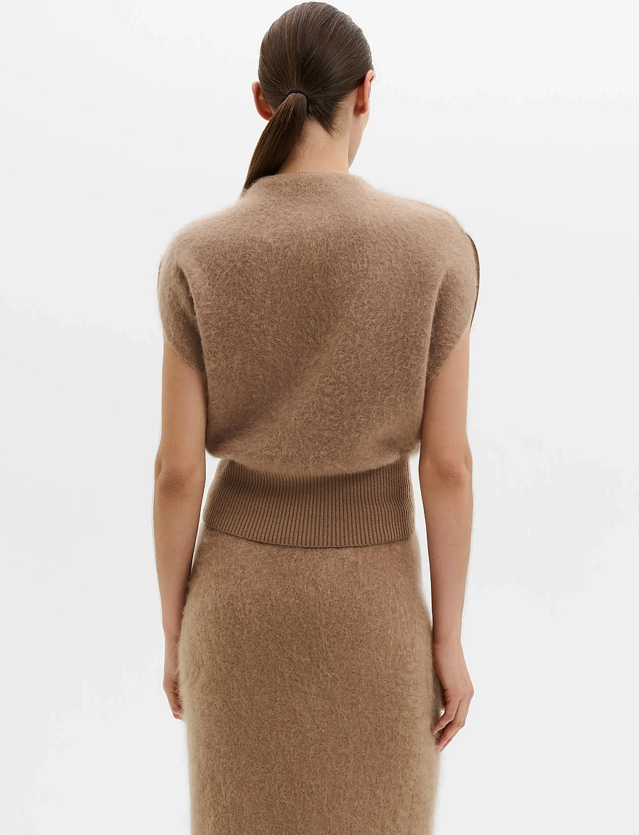 Malina - Angelica Brushed Knitted Sleeveless Top - crop tops - dark beige - 2