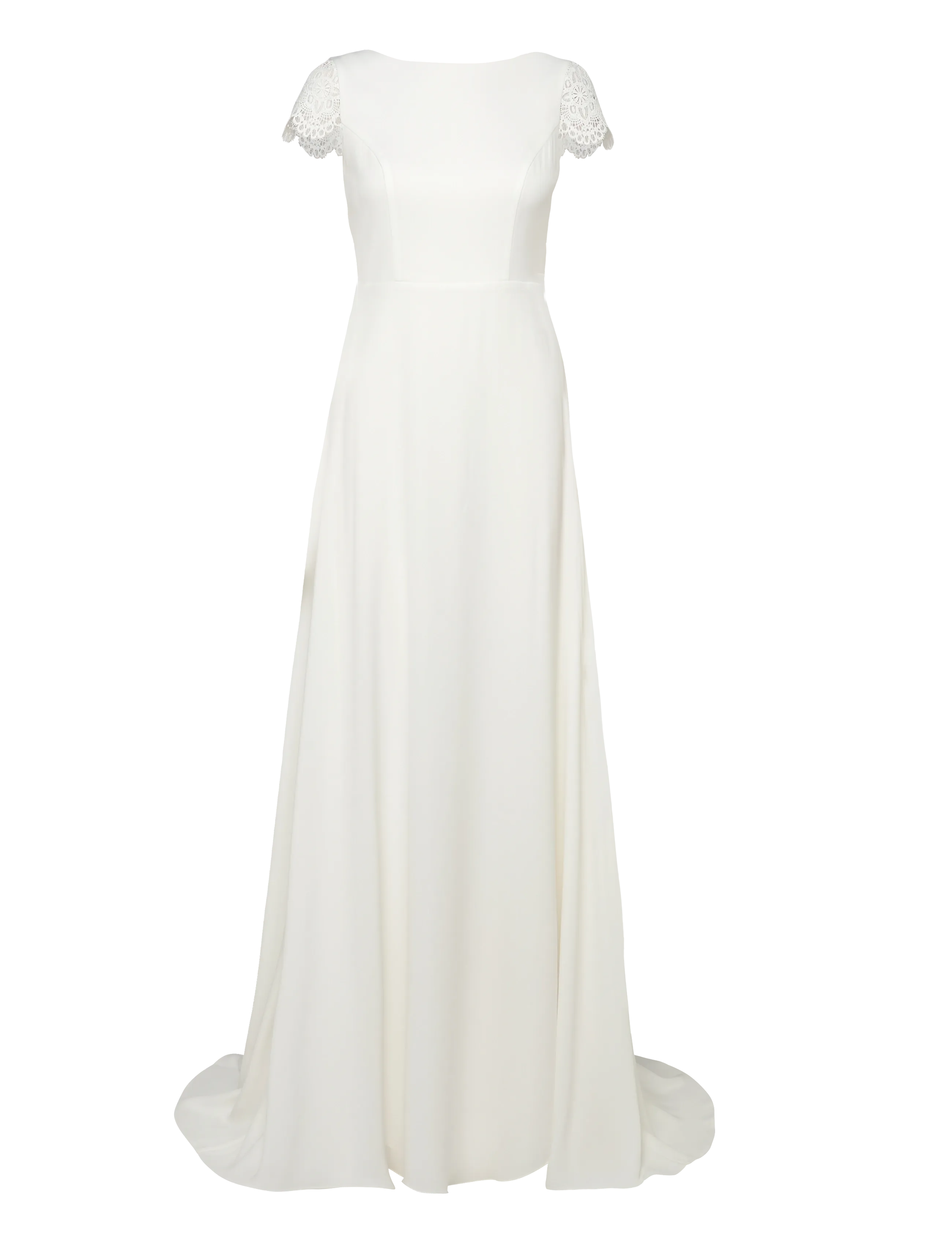 Malina Blanca Cap Sleeve Lace Trimmed Gown - Spitze - IVORY / cream