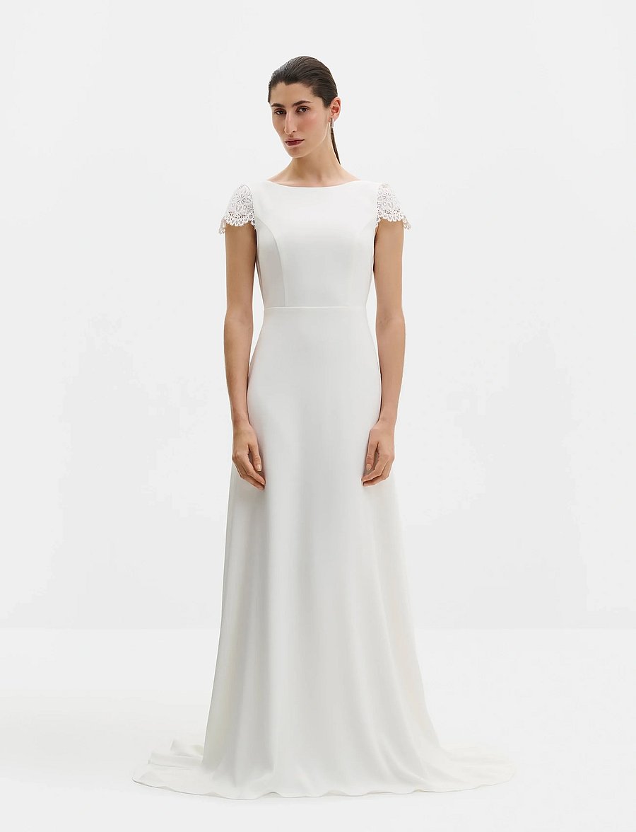 Malina - Blanca Cap Sleeve Lace Trimmed Gown - pitskleidid - ivory - 0