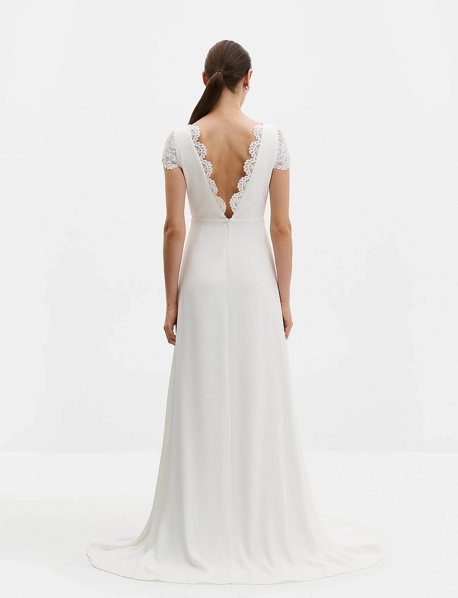 Malina - Blanca Cap Sleeve Lace Trimmed Gown - pitskleidid - ivory - 3
