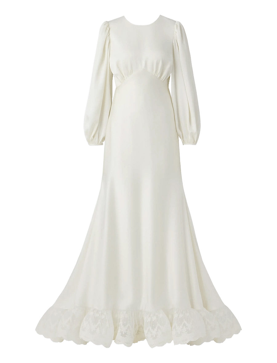 Malina - Emily Long Sleeve Lace Ruffled Gown - spitzenkleider - cream - 1