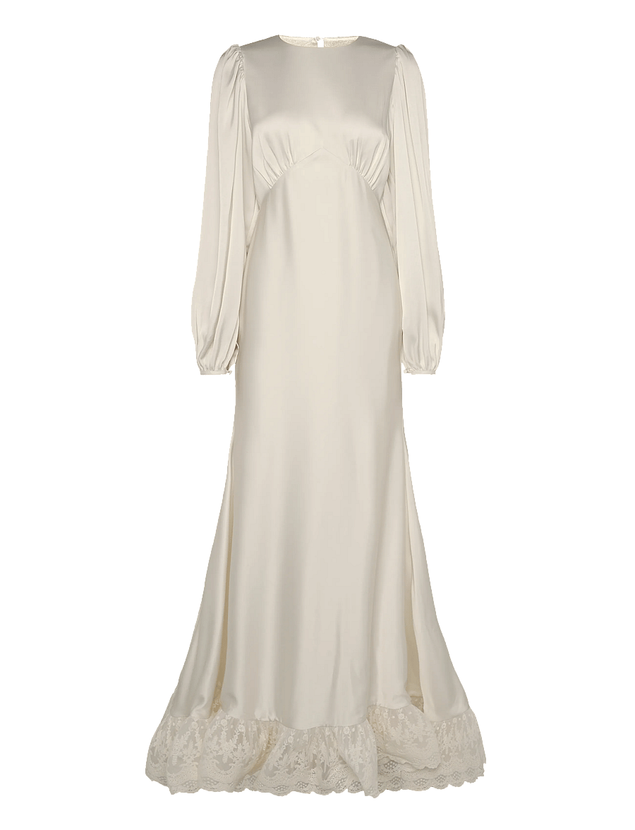 Malina - Emily Long Sleeve Lace Ruffled Gown - pitskleidid - cream - 1