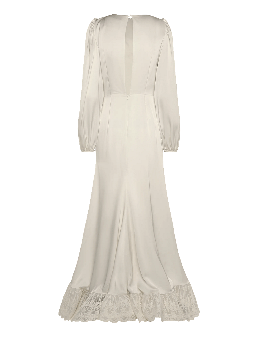 Malina - Emily Long Sleeve Lace Ruffled Gown - pitskleidid - cream - 2