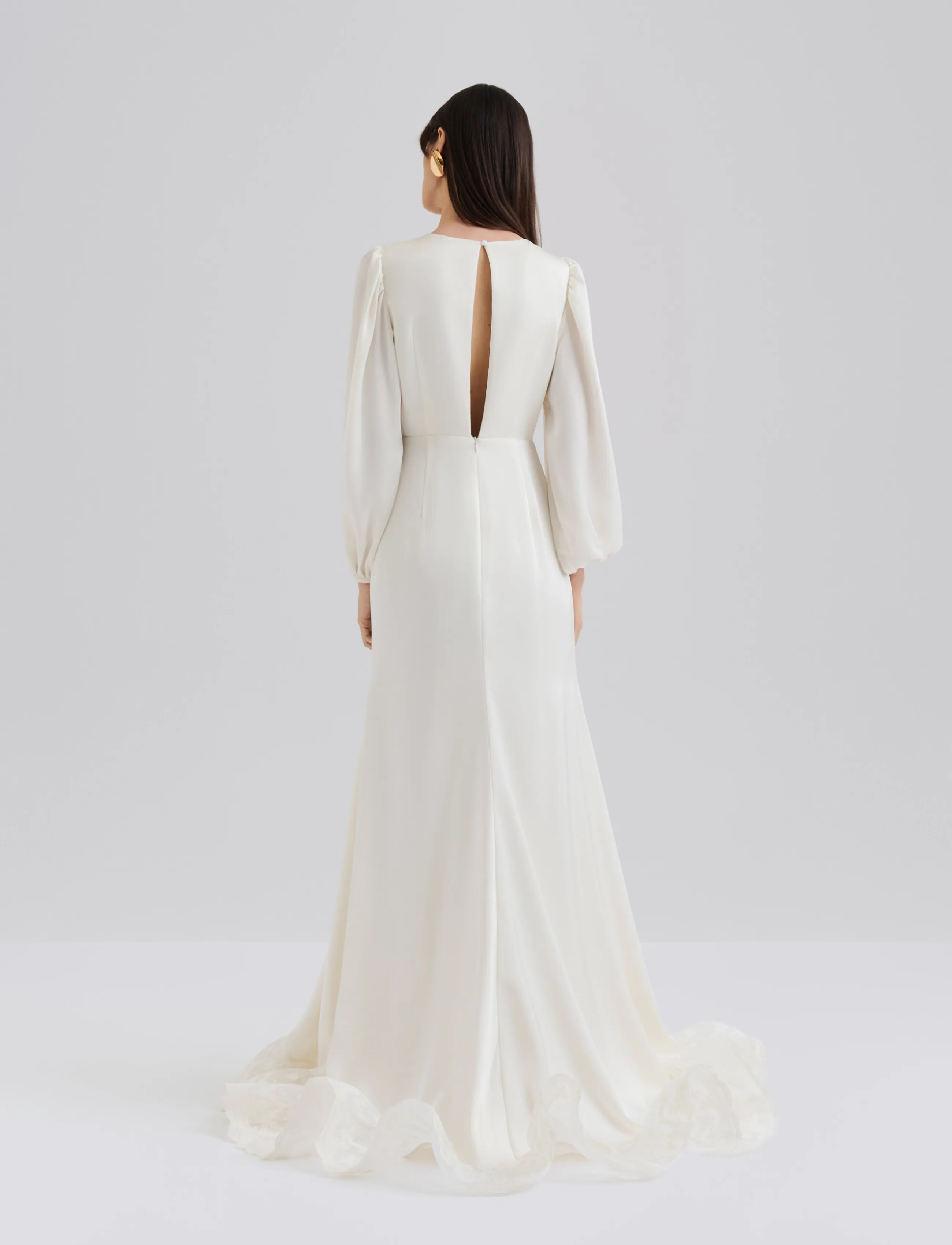 Malina - Emily Long Sleeve Lace Ruffled Gown - lace dresses - cream - 2