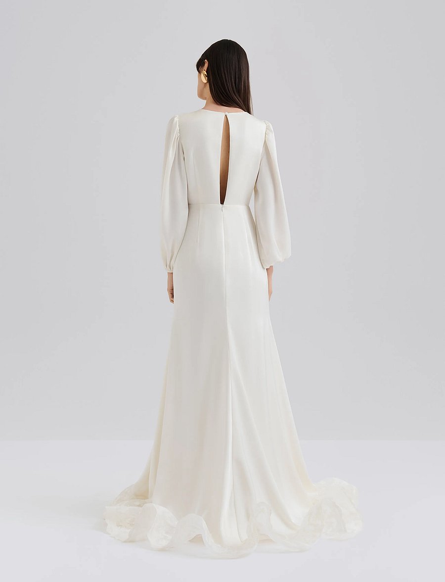 Malina - Emily Long Sleeve Lace Ruffled Gown - spitzenkleider - cream - 2