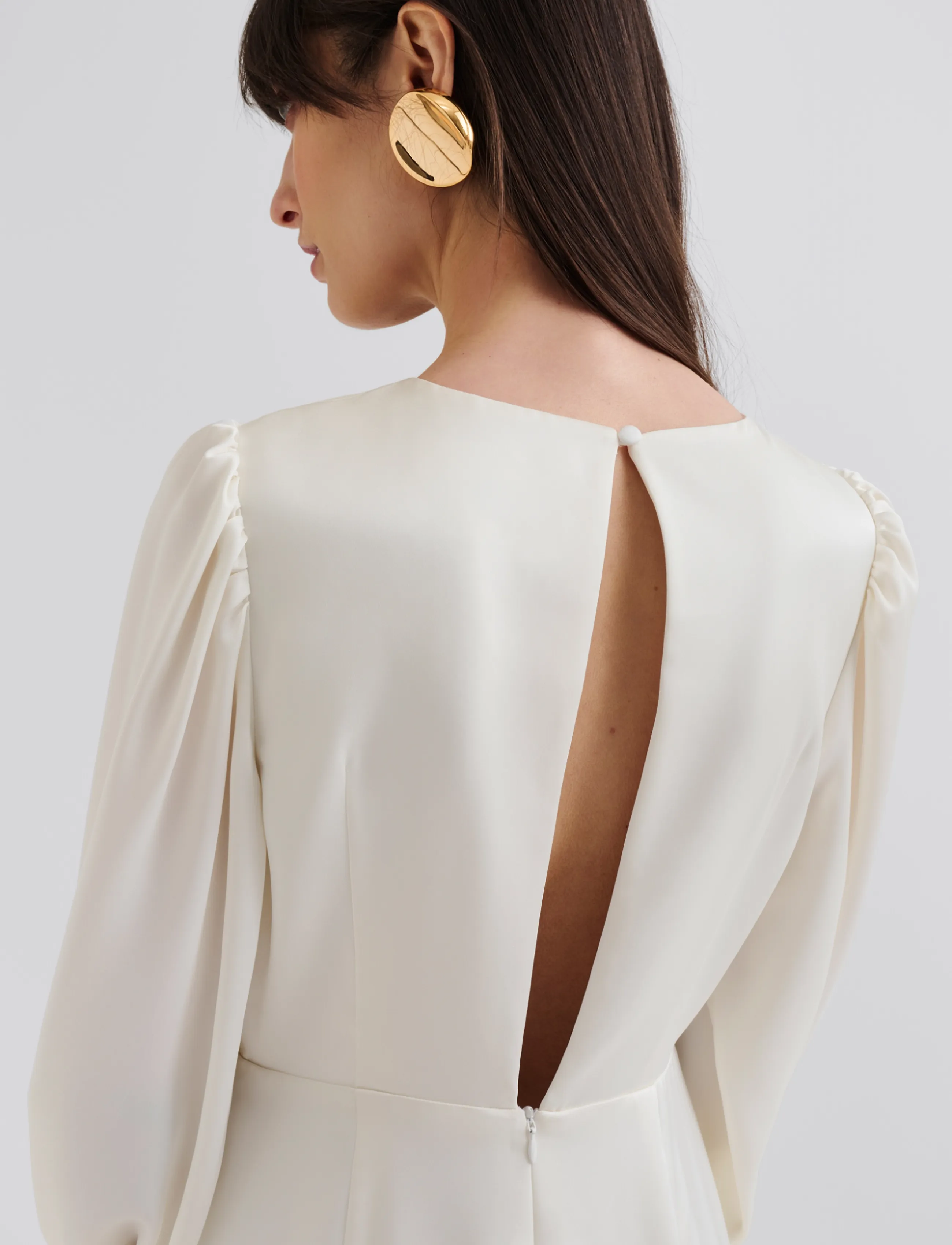 Malina - Emily Long Sleeve Lace Ruffled Gown - lace dresses - cream - 3