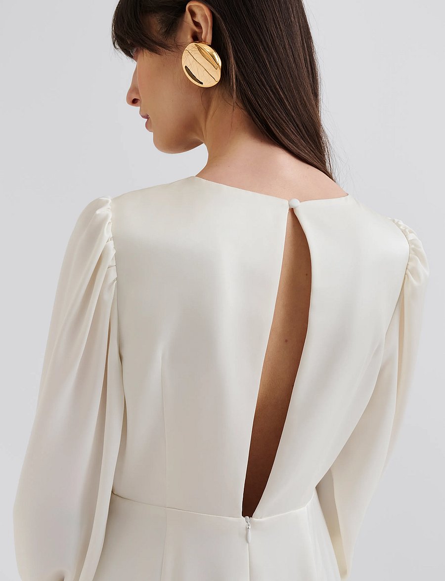 Malina - Emily Long Sleeve Lace Ruffled Gown - spitzenkleider - cream - 3