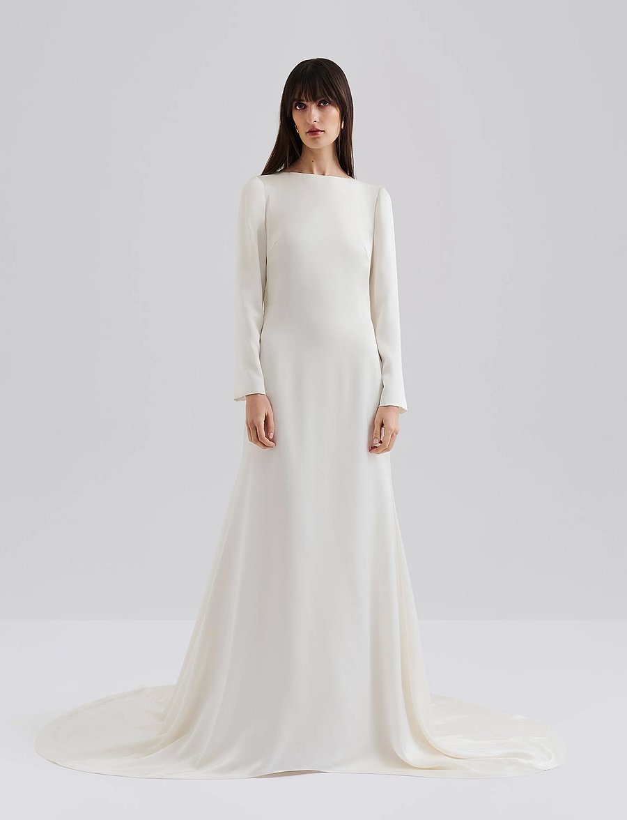 Malina - Hermine Long Sleeved Cowl Back Gown - cream - 0