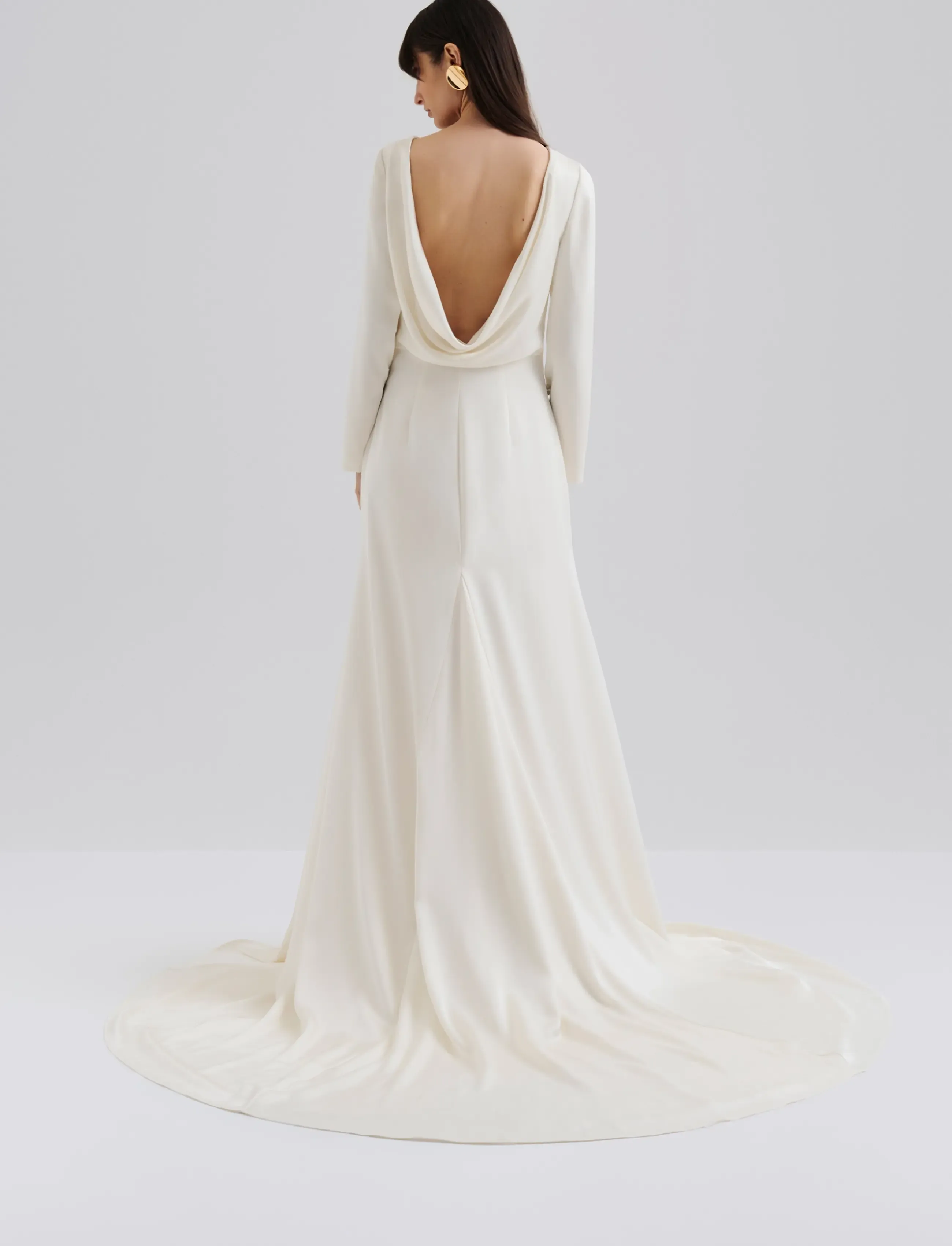 Malina - Hermine Long Sleeved Cowl Back Gown - cream - 2