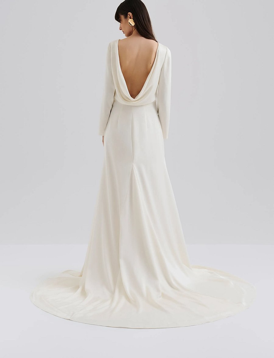 Malina - Hermine Long Sleeved Cowl Back Gown - cream - 2